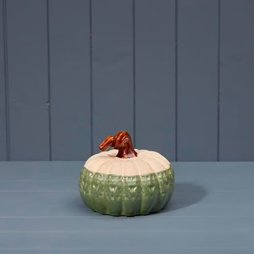 Four Candle Two Tone Beige and Green Ceramic Pumpkin Ornament, Height: 16 cm – 1