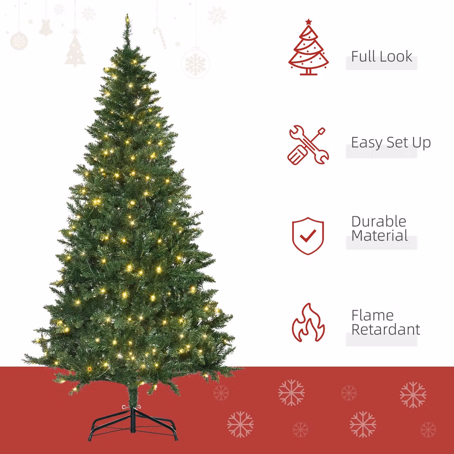 HOMCOM 6ft Prelit Artificial Christmas Tree with Warm White LED Lights in Green – 4