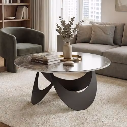 HOMCOM Modern Round Coffee Table with Sintered Stone Top in Brown and Black, W/D/H: 80 x 80 x 40 cm – 9