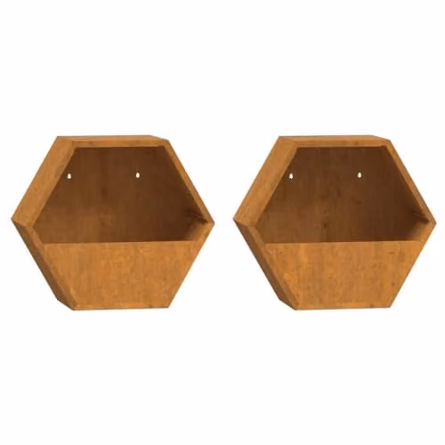 vidaXL Set of 2 Rusty Corten Steel Wall Planters, Brown, W: 30 cm, D: 10 cm, H: 25 cm