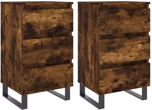 Berkfield Home Set of 2 Smoked Oak Bedside Cabinets in Brown, W/D/H: 40 x 35 x 69 cm – 1