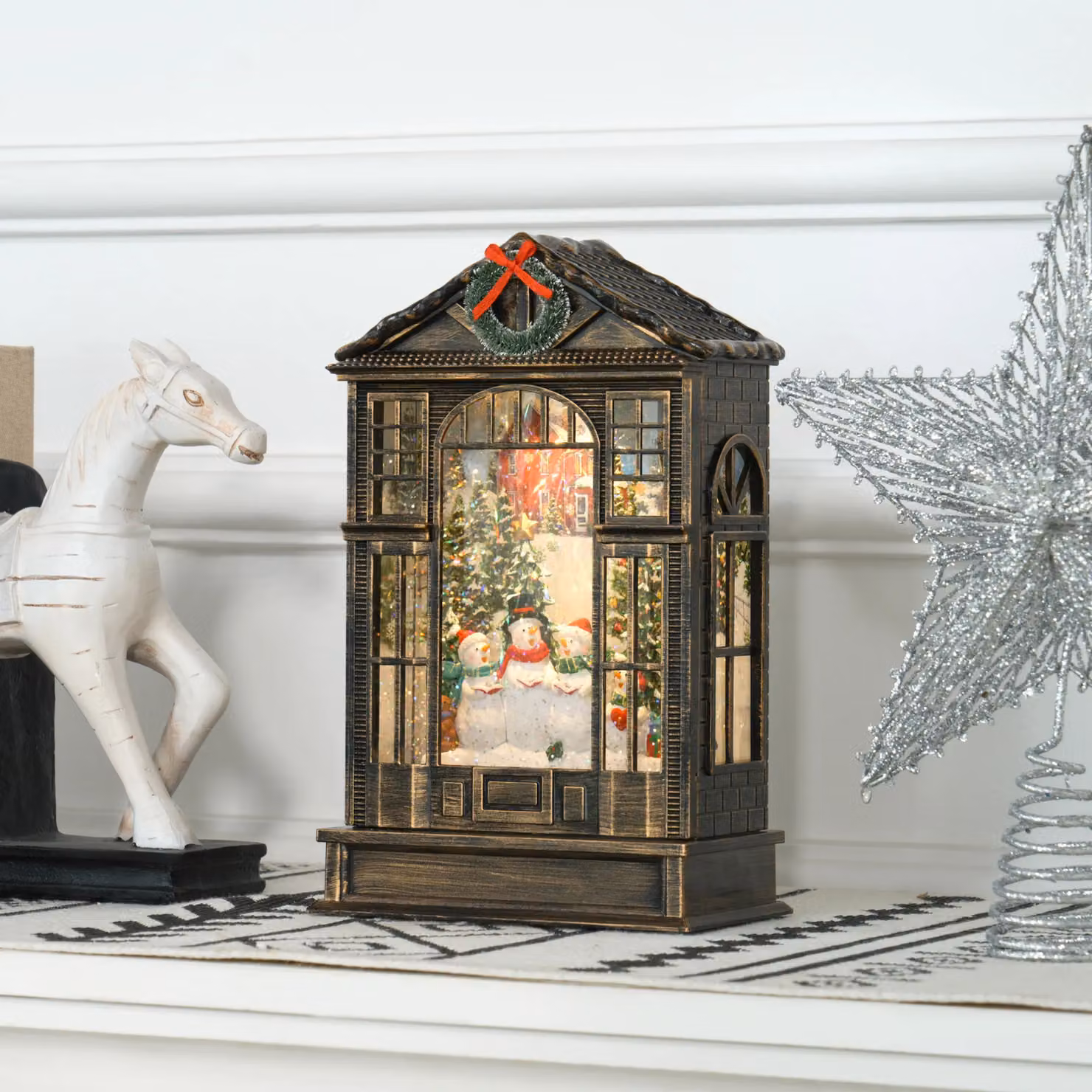 HOMCOM Christmas Snow Globe Lantern with Lights in Bronze Tone – 2