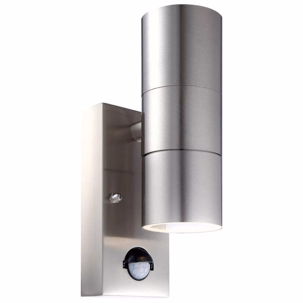 First Choice Lighting Blaze Set of 2 Silver Stainless Steel Motion Sensor Wall Lights – 2