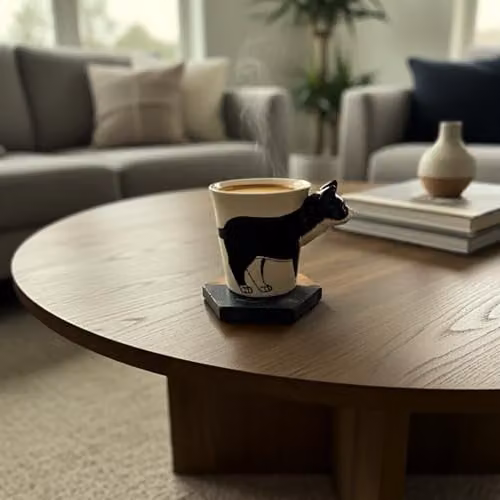 Handmade Ceramic Black Cat Design Mug in Black and White with 3D Cat Handle – 4