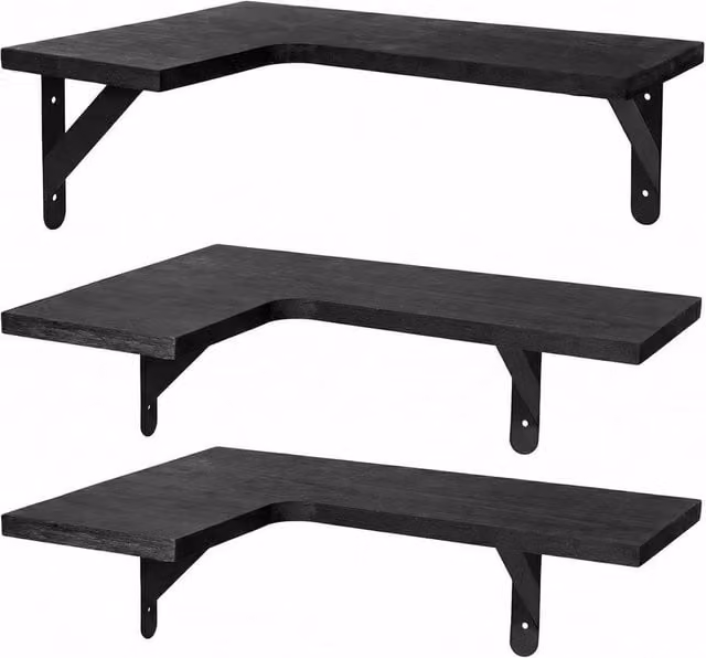 Kelvenix 3-Piece Black Industrial Wall Mounted Floating Corner Shelves
