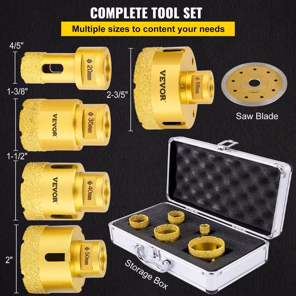 VEVOR 5-Piece Gold Diamond Hole Saw Kit – 3
