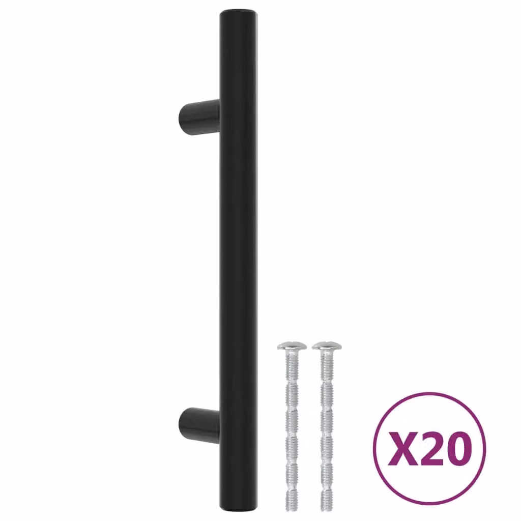 Berkfield Home Matt Black Stainless Steel Bar Cabinet Handles, 20 Pack, 96 mm