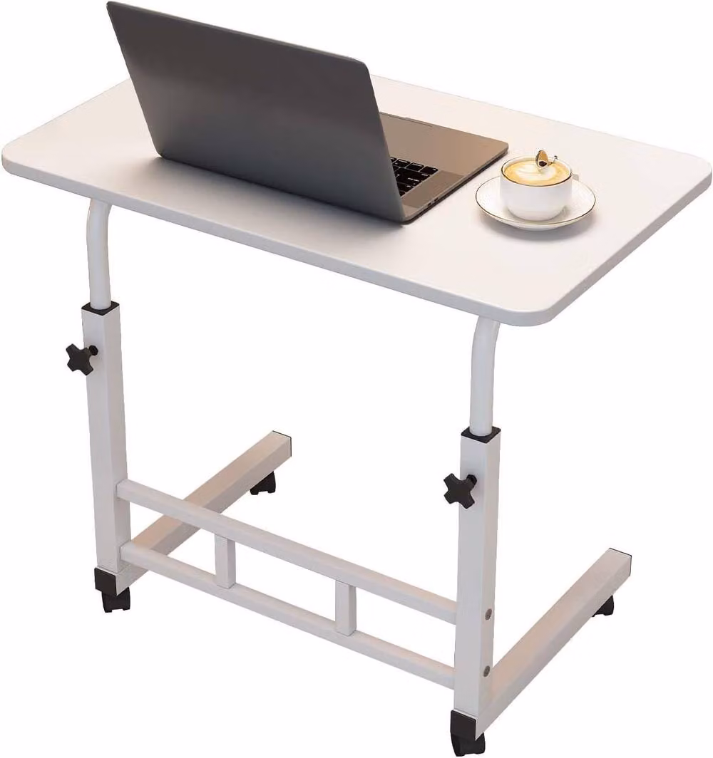 London Boutique Height Adjustable Rolling Laptop Table and Home Workstation in White – 2