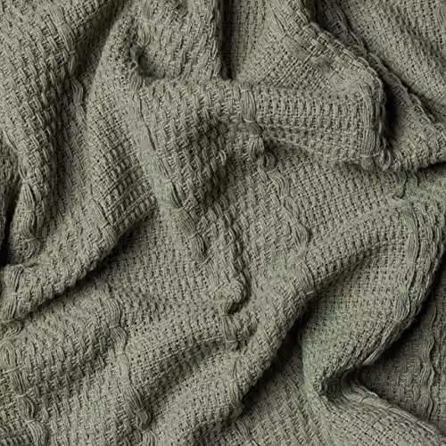 Riva Home Woven Cotton Boho Throw with Fringes, Beige and Green, W: 130 cm, D: 180 cm – 2
