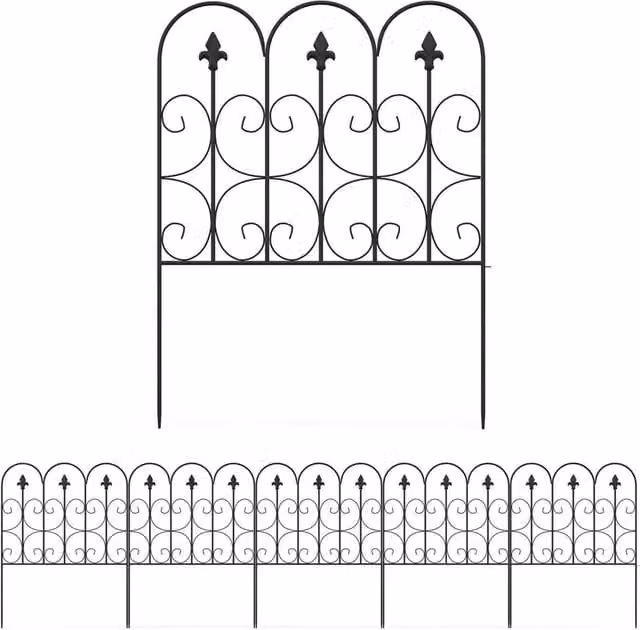 SPETLEK 5 Pieces Metal Decorative Garden Fencing Landscape Border Stakes in Black, H 100 cm x W 15 cm