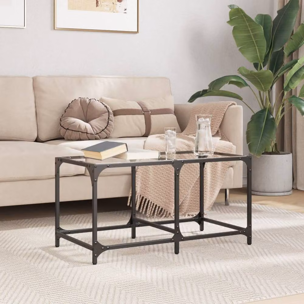 Berkfield Home Modern Rectangular Coffee Table with Transparent Glass Top and Black Steel Frame, W/D/H: 78.5 x 40 x 40 cm – 2