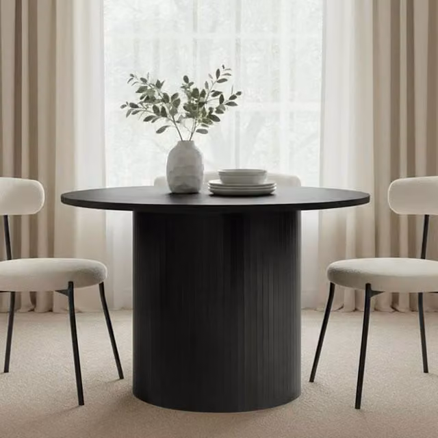 OHS Madison Ribbed Round Dining Table in Black Wood Effect