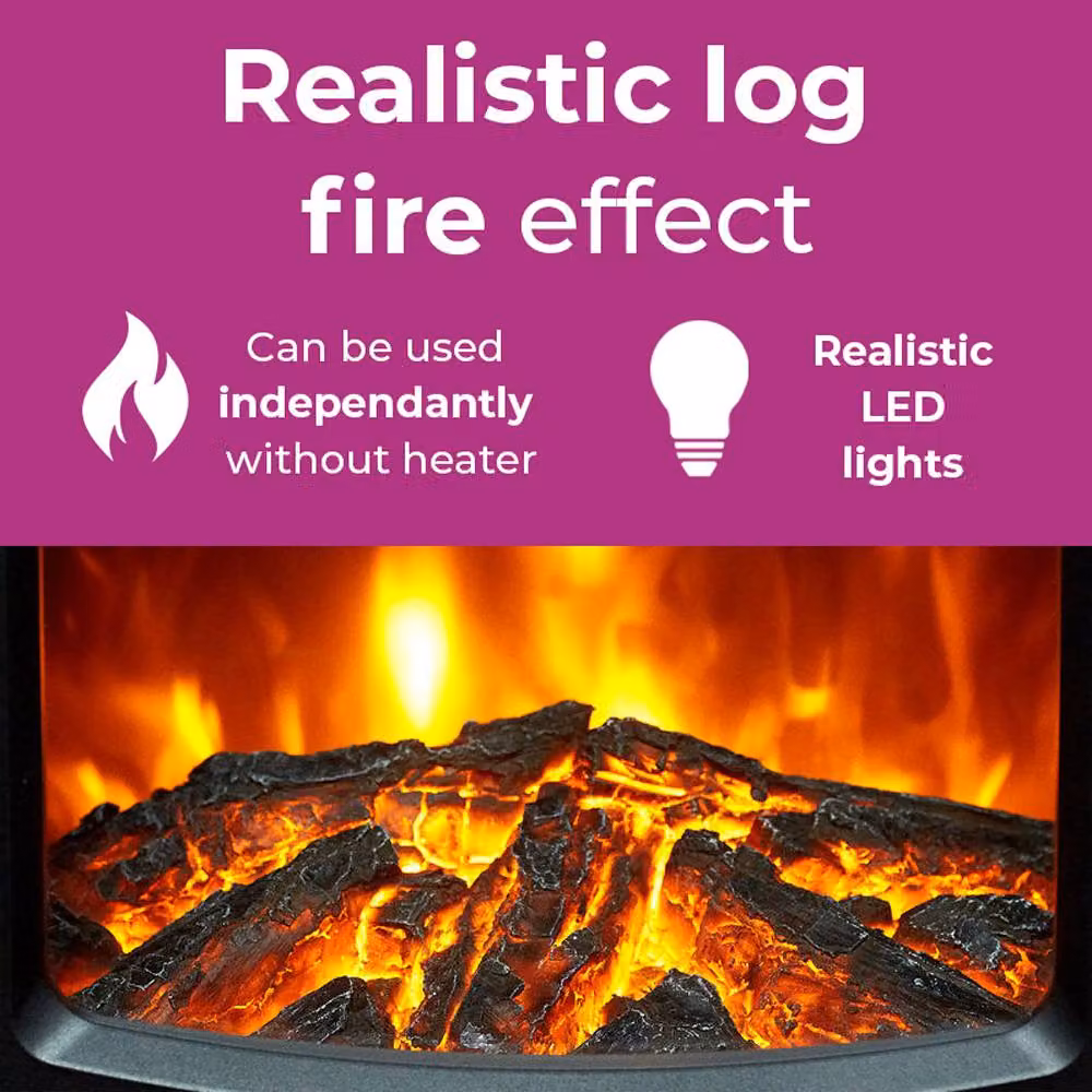 Neo Electric Heater with Realistic Flame and Log Store, White, W/D/H: 74 x 43 x 32 cm – 4