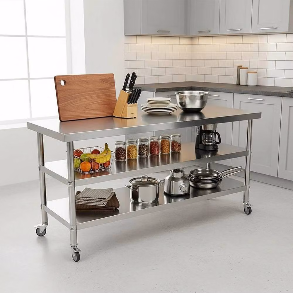 FORGEVIO 3-Tier Stainless Steel Work Table Bench in Silver, W/D/H: 60 x 80 x 90 cm – 2