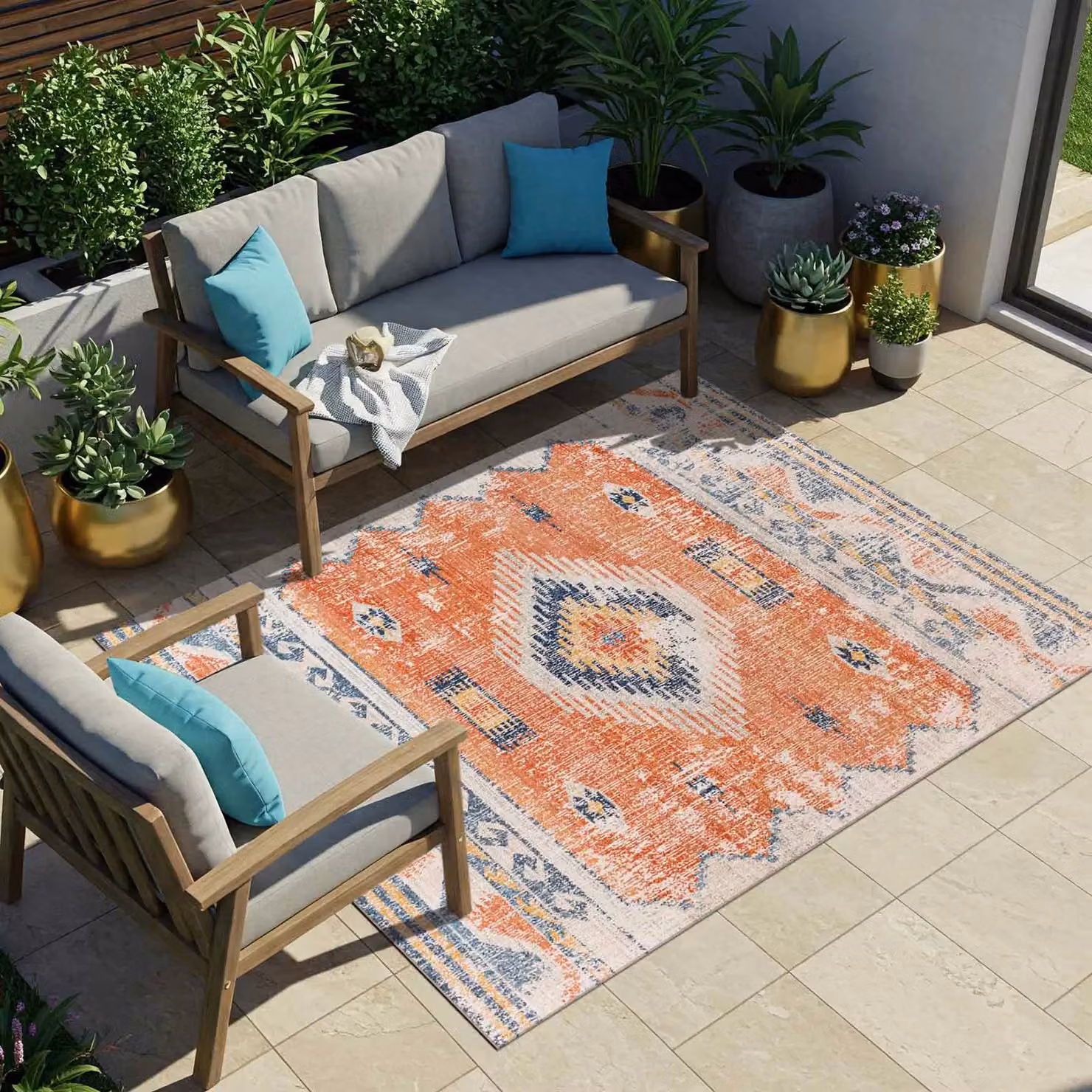 Livabliss Huntington Beach In- & Outdoor Rug in Burnt Orange, Blue and Beige, W/D/H: 200 x 275 cm – 3