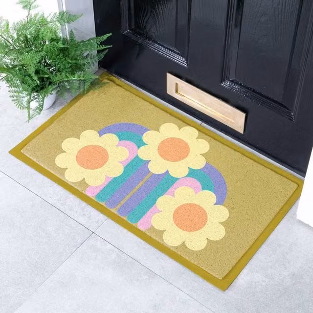 Artsy Mats Elizabeth Olwen Three Flowers Indoor/Outdoor Doormat in Yellow, W/D: 70 x 40 cm – 1