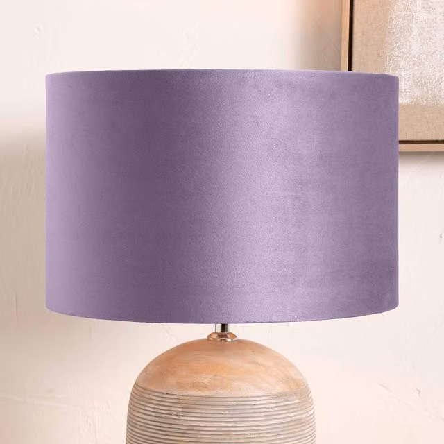 Ruma Lavender Lilac Velvet Cylinder Lampshade for Table and Floor Lamps, Pale Lilac, Diameter: 45.72 cm, Height: 45.72 cm