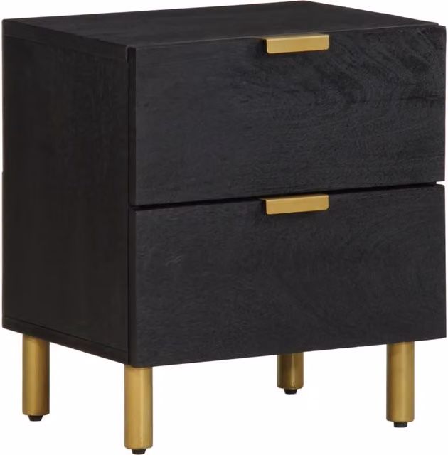 Berkfield Home Black Solid Mango Wood Bedside Cabinet W/D/H: 40 x 33 x 46 cm
