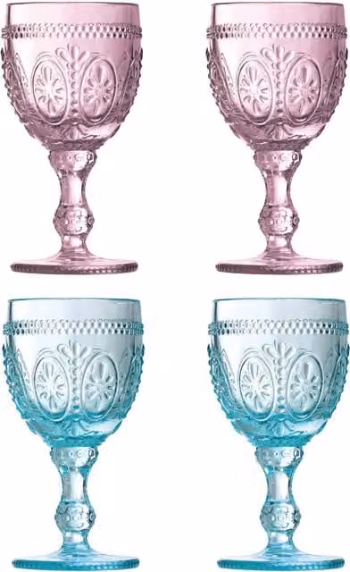 Orsina Set of 4 Pink and Blue Wine Glasses