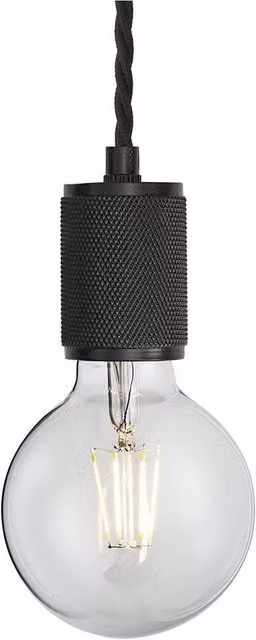 Industville Knurled Edison Pendant Light in Black and Brass Metal with Glass Shade