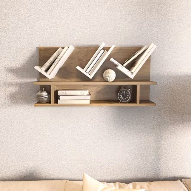 Decorotika Larissa Wall Shelf in Walnut Pattern and White