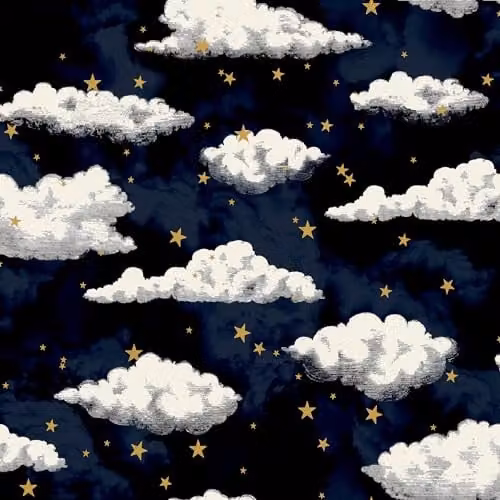 Arthouse Stars and Clouds Abstract Nature Wallpaper in Blue, White and Gold – 1