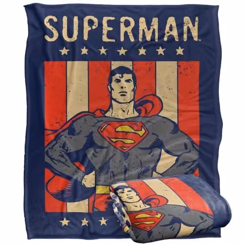 Warner Bros. DC Retro Liberty Superman Super Soft Silky Touch Fleece Throw Blanket, Multicolour, W: 127.0 cm, H: 152.4 cm – 1