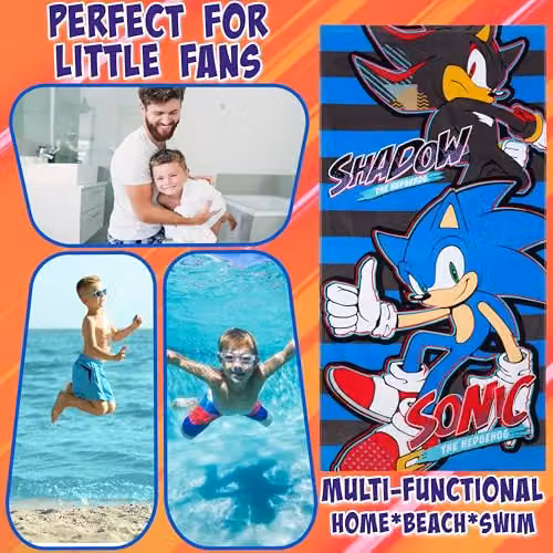 Get Trend Sonic the Hedgehog Cotton Beach Towel, Multicolour, W: 70 cm, H: 140 cm – 3