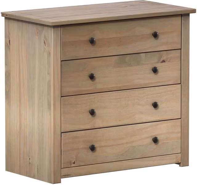 FLAVORA Rustic Pine 4 Drawer Chest of Drawers in Natural Brown and Beige