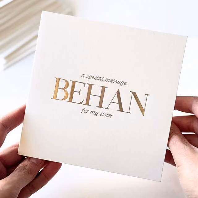 Peacock Supplies Luxury Behan Sister Special Message Card in White and Gold