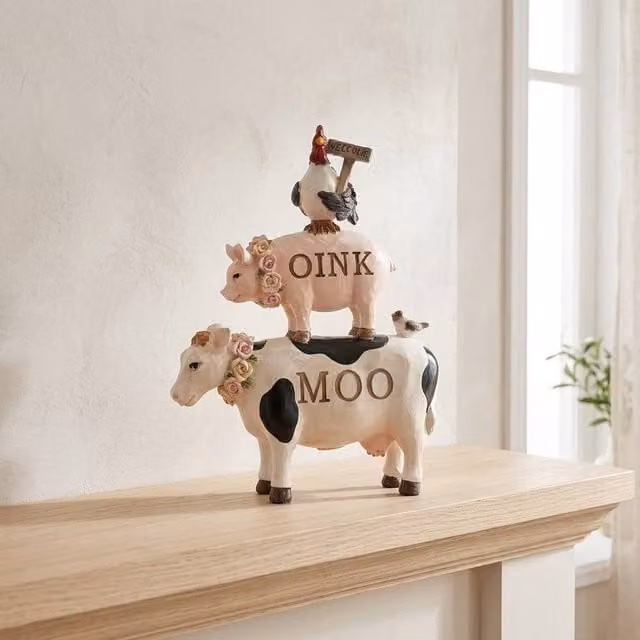 Garden Greatness Multicolour Stacked Farm Animal Figurine in Rustic Resin