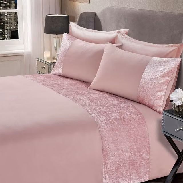 Sienna Home Collection Pink Crushed Velvet Duvet Cover and Pillowcase Set, 200 x 200 cm