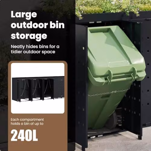 vidaXL Wheelie Bin Storage for 6 Bins, Black, W/D/H: 408 x 77.5 x 121.5 cm – 6