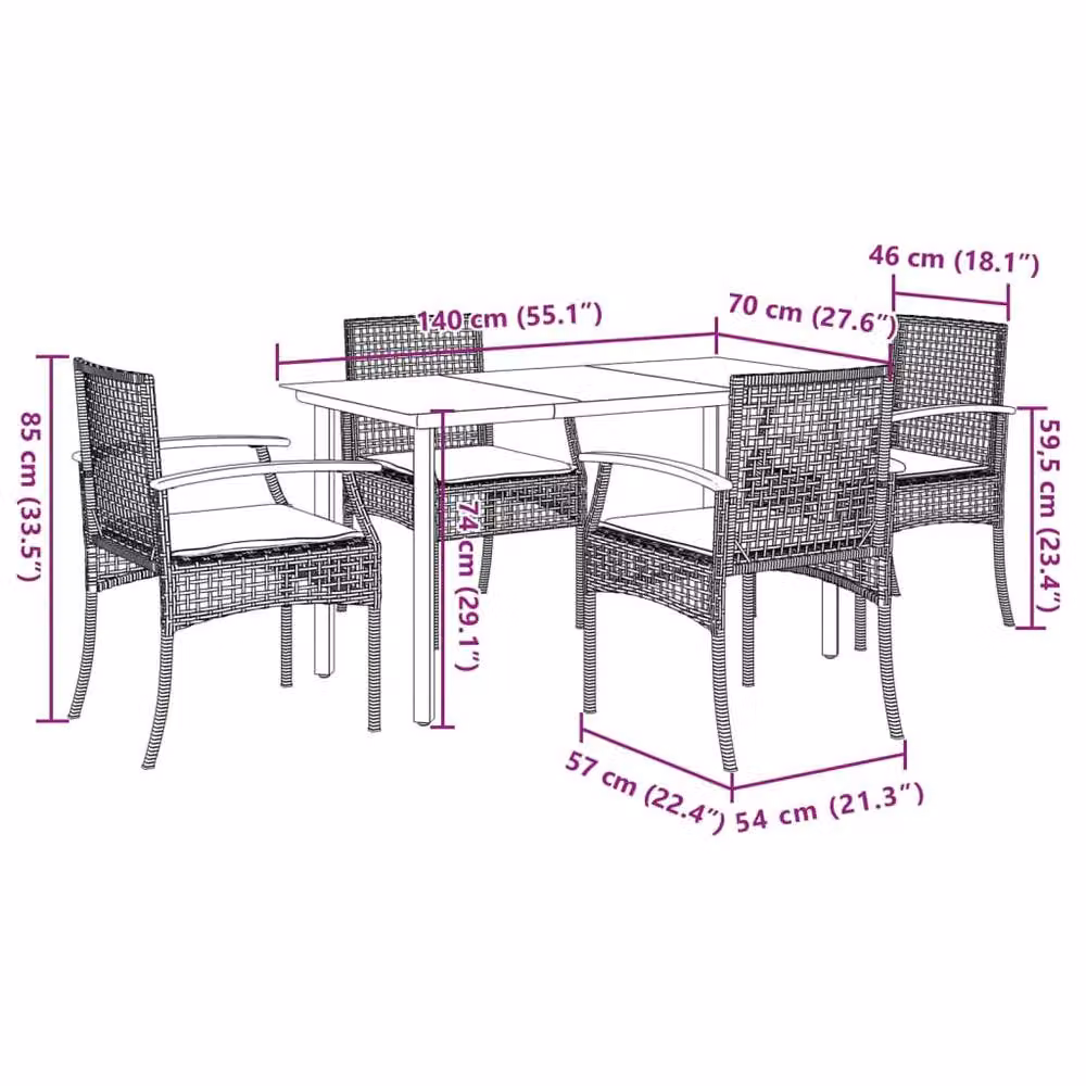 Berkfield Home 5 Piece Black Poly Rattan Garden Dining Set with Cushions – 4