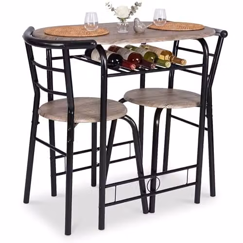 Bravich 3 Piece Oval Bistro Dining Set with Table and 2 Chairs in Grey Oak and Black – 1