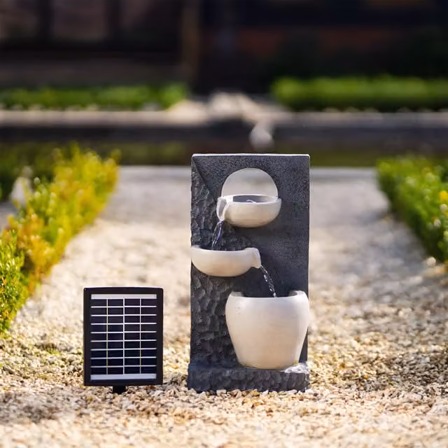 Primrose Cascade Two Tone Pouring Bowls Tabletop Water Feature with Lights in Brown