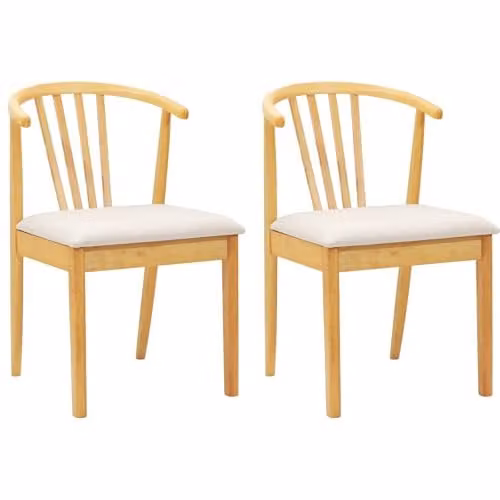 vidaXL Set of 2 Dining Chairs in Natural Rubberwood with Fabric Seats in Beige and Brown