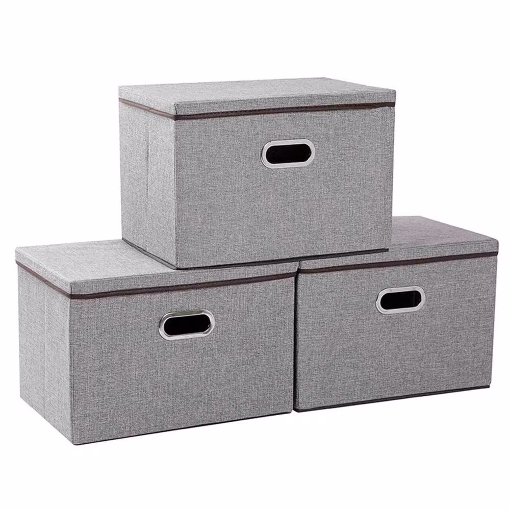 NESTLUNE Set of 3 Extra Large Foldable Storage Boxes with Lids in Grey – 2