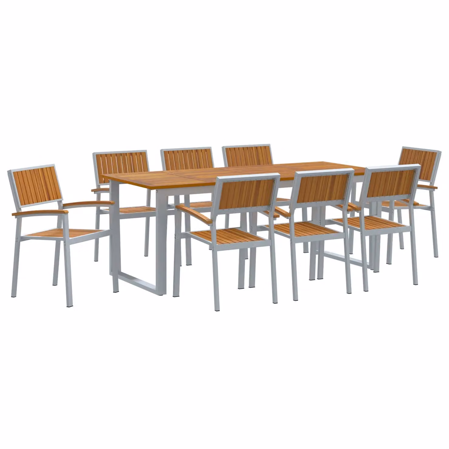 Berkfield Home Modern Grey Garden Dining Set with Treated Teak Wood and Metal Frame, 9 Pieces – 2