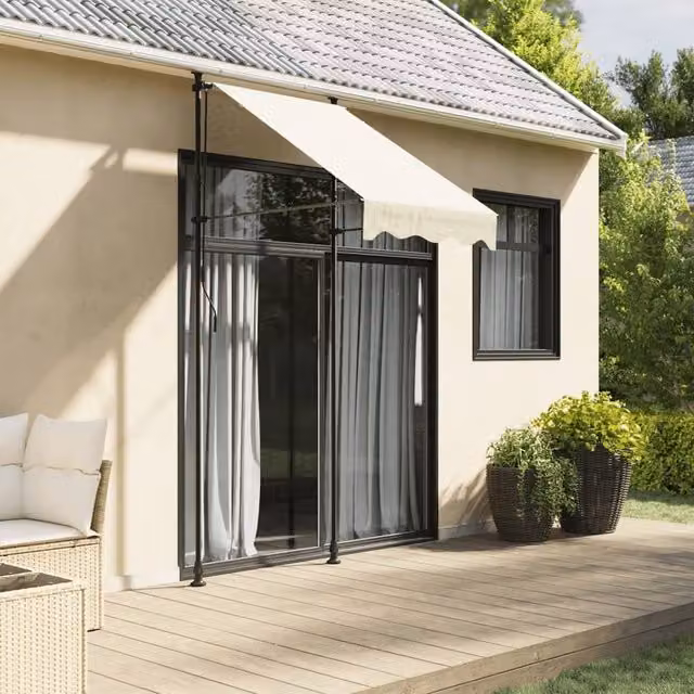 Berkfield Home Retractable Crank Awning in Beige with Steel Frame, W/D/H: 150 x 100 x 210 cm – 1