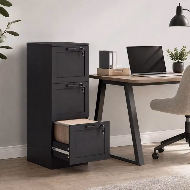 STILVORA 3-Drawer Filing Cabinet with Lock in Black, W: 40.0 cm, D: 40.0 cm, H: 101.0 cm