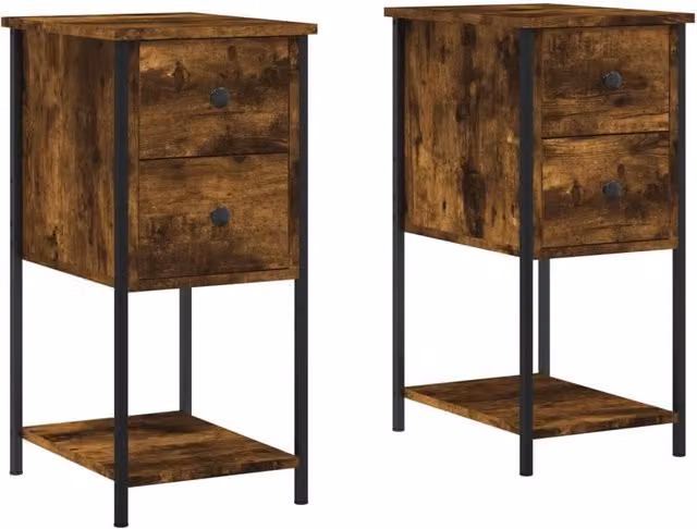 Berkfield Home Set of 2 Smoked Oak Bedside Cabinets in Brown, W/D/H: 32 x 42 x 70 cm