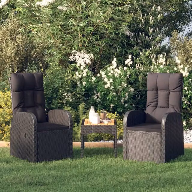 Berkfield Home Set of 2 Black Poly Rattan Reclining Garden Chairs with Weatherproof Cushions and Armrests