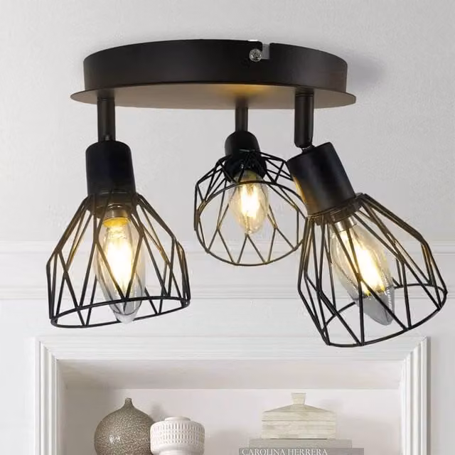 Garwarm 3-Light Semi Flush Mount Ceiling Light in Black with Transparent Glass, Diameter: 22 cm
