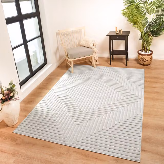 Livabliss Le Mans Modern Textured In- & Outdoor Rug in Beige, Grey and White, W: 160 cm, L: 220 cm