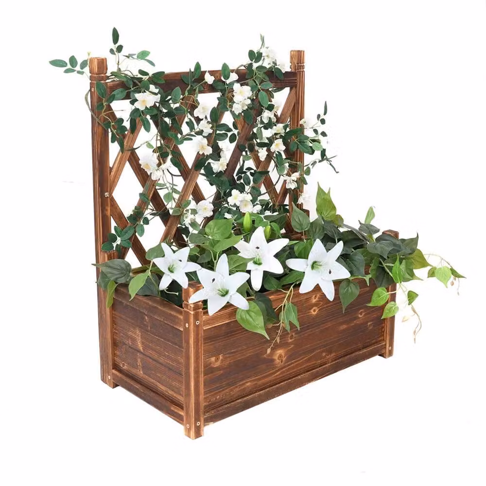 Nordara Brown Wooden Garden Planter with Trellis Pot Stand, W/D/H: 63.5 x 34 x 76 cm – 3