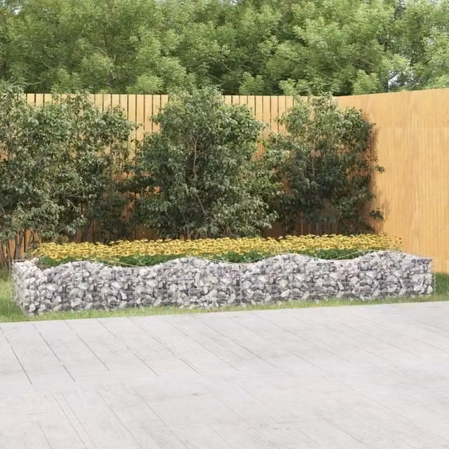 Berkfield Home Arched Gabion Raised Bed in Silver Galvanised Steel, W: 400 cm, D: 100 cm, H: 50 cm