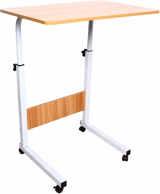 VOGREX Modern C-Shaped Side Table in Beige with Height Adjustment and Castors