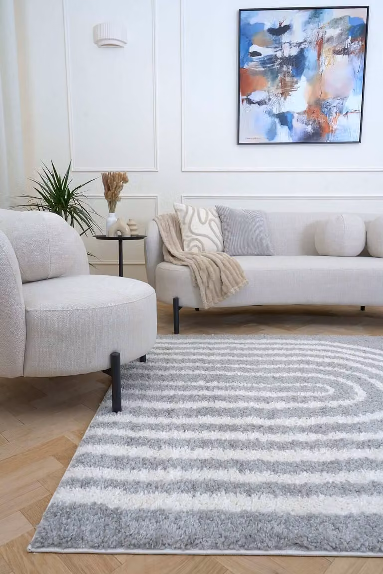 THE RUGS Moodi Rainbow Design Shaggy High Pile Living Room Rug in Grey and Multicolour, W: 160 cm, L: 230 cm