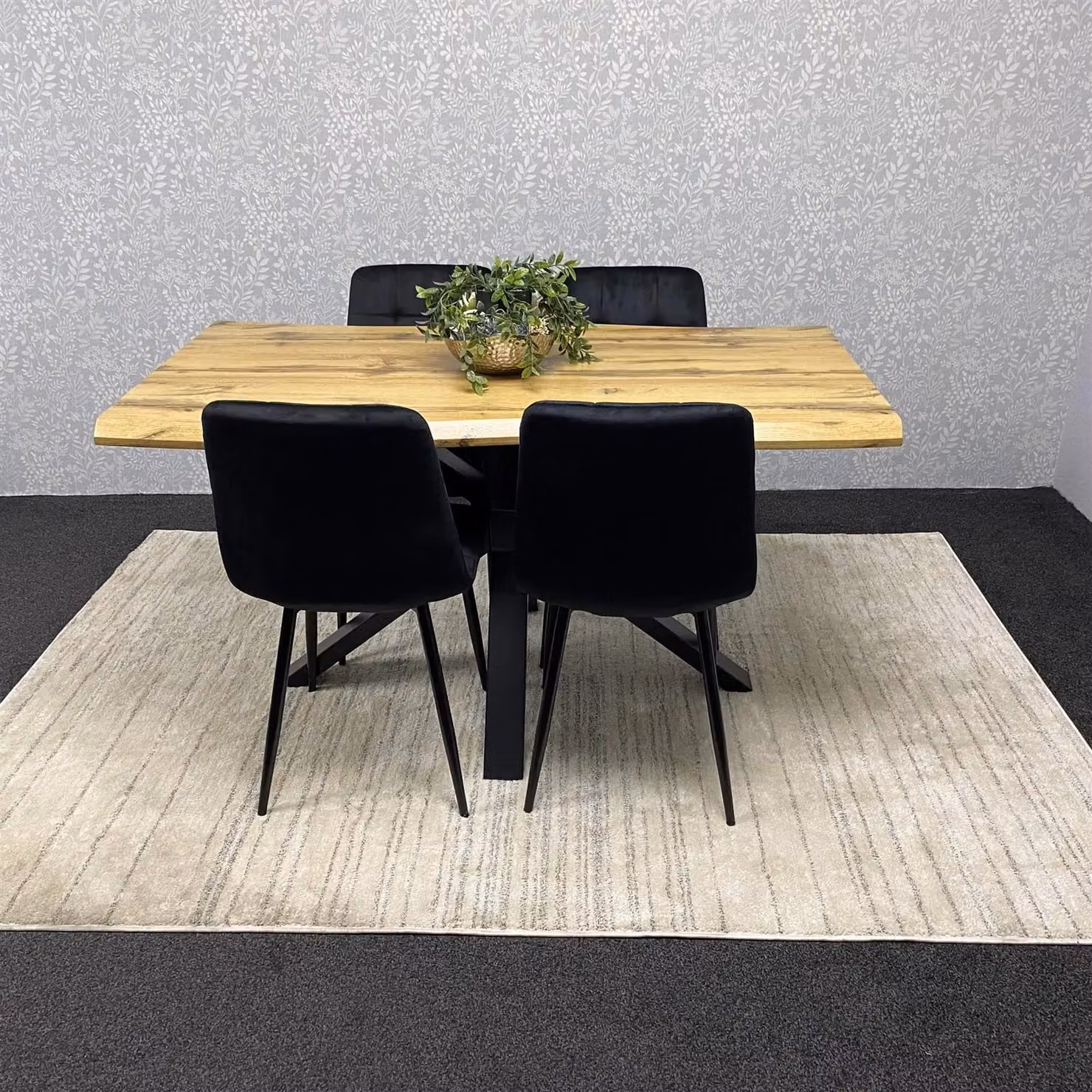 KOSY KOALA Modern Rectangular Wooden Dining Table and 4 Black Velvet Chairs Set in Brown – 6